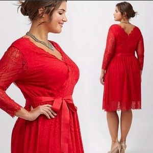 LANE BRYANT RED LACE MIDI DRESS SZ 3X